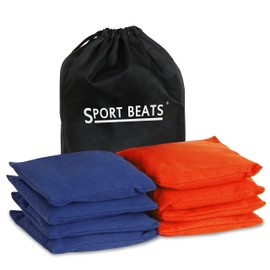 SPORT BEATS Cornhole Bags Set of 8 Regulation Weight & Size Includes Carry Case Orange & Navy Blue