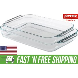 Pyrex Basics 3Qt,  2Qt Glass Oblong Baking Dish Clear Bakeware Kitchenware  - 2QT
