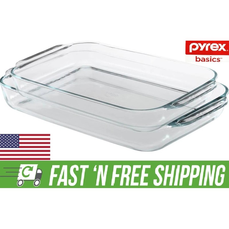 Pyrex Basics 3Qt, 2Qt Glass Oblong Baking Dish Clear Bakeware