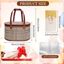 LECEHIVO 8 Set Baskets for Gifts Large Empty Woven Bamboo Gift Basket Bulk Kit with Handles and Clear Cellophane Wrap, for Baby Shower, Birthday Party, and Wrapping Gift Bags and Cards Supplies