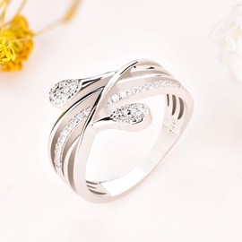 Starnny Infinity Rings for Women 925 Sterling Silver Crossover Engagement Promise Rings White gold Plated,L