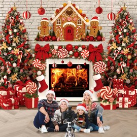 Peryiter Christmas Backdrop for Photography 10x8ft Gingerbread House Background Xmas Tree Stocking Candy Gift Polyester Background Decoration Party Backdrop for Home Decoration Photo Studio Props