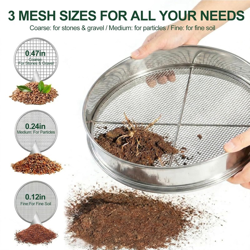 11.8 Inch Garden Soil Sifter Set Dirt Sifter with Interchangeable
