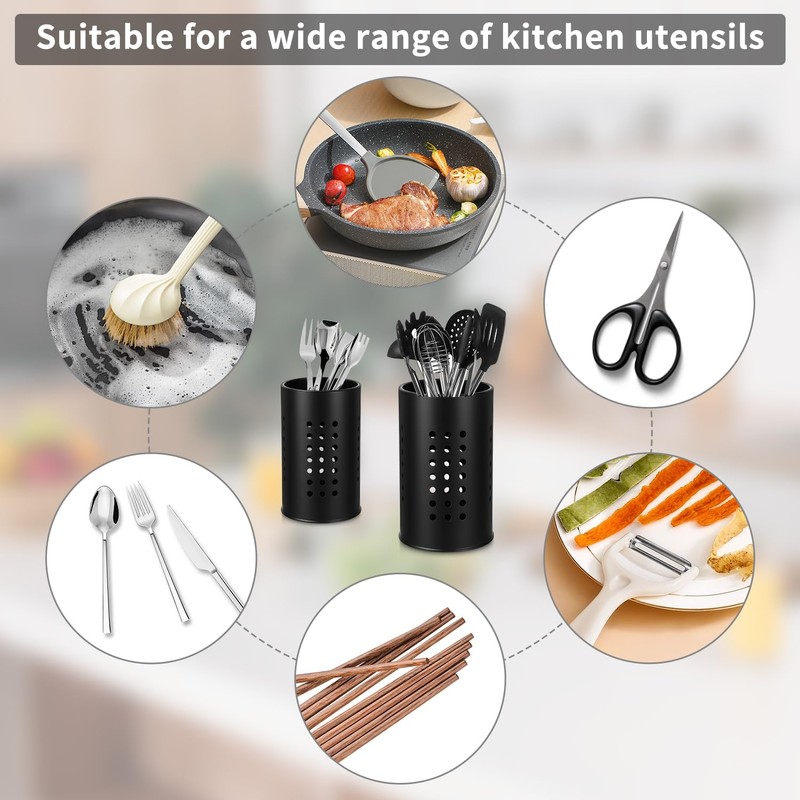 Ixydor 2 Pieces Kitchen Utensil Holder for Countertop, Black Stainless