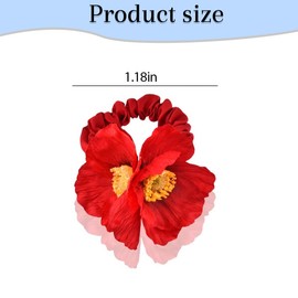 Flower Hair Ties for Women Beach Hair Scrunchies Poppy Ponytail Holders Red Floral Satin Rubbers for Girls Wedding Accessories for Women Her Christmas Birthday Gift for Mom Friend