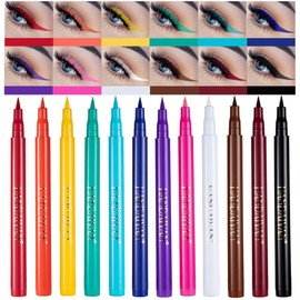 12 Colours Matte Liquid Eyeliner Set Rainbow Colourful Neon Eyeliner Pencil Pigmented Waterproof Smudge-Proof Long Lasting Smudge-Proof Gel Eye Liner Christmas Makeup Gift Kit for Women