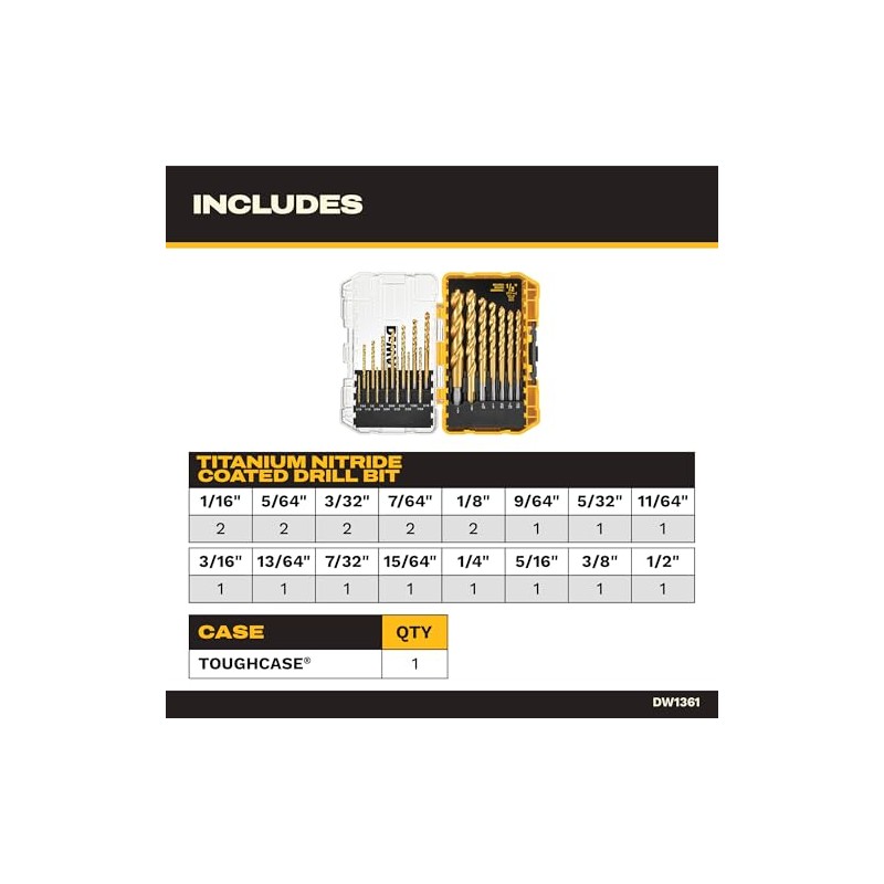 DEWALT Juego de brocas de titanio, 21 piezas, DW1361