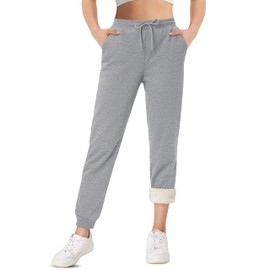 TACVASEN Women's Fleece Sweatpants Winter Warm Sherpa Lined Jogger Thick Thermal Pants with Pockets Athletic Casual Snow Light Gray S