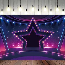 7x5ft Show Stage Backdrop Interior Spotlight Purple Neon Stage Photography Background Carnival Festival Celebration Banner Decorations Kids Baby Adults Portraits Photo Booth Props