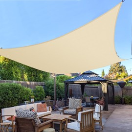 Bynbbur Sun Shade Sail 16'x20' Rectangle Beige Permeable Curved Edge Canopy Heavy Duty Sun Sail for Patio Backyard Party Outdoor Activity Custom Commercial Standard