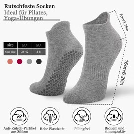 MQWDGJ Women's Stopper Socks, 4 Pairs Non-Slip Socks, Yoga Socks, Grip Socks, Non-Slip Socks, Women's Socks, Non-Slip Socks for Ballet, Pilates, Hospital, Fitness, Black/Grey/Pink/Rose Red