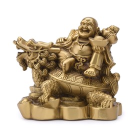 BRASSTAR 3.3”(H) Ruyi Laughing Buddha and Turtle-Wealth Good Fortune Health Buddha Statue for Home Office Decor TQZDPT72