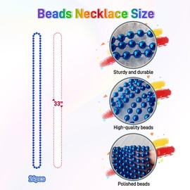 Mardi Gras Beads, 24Pcs Bead Necklace Dark Blue 33" Metallic Beaded Costume Necklaces Women Men Stuff, Festival Parades, Weddings, Birthday Celebrations