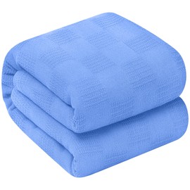 Oakias 100% Cotton Blanket Queen Blue - 350 GSM 90 x 90 Inches Soft Thermal Blanket Queen Size - Throw Blanket Lightweight, Breathable & Durable Summer Blanket for Bed, Couches & Living room