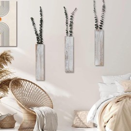 Sawoake Wooden Wall Planter Set of 3 - Modern Home Decor for Living Room, Bedroom, Bathroom - Vintage Finish Planter for Dried Flowers, Faux Greenery, Indoor Plants