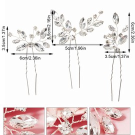 Pack of 3 Silver Crystal Hair Accessories Bride Wedding Hair Pins Headpiece Wedding Hair Clips Leaves Wedding Hair Pins U-Shaped Wedding Hair Clips for Women Girls
