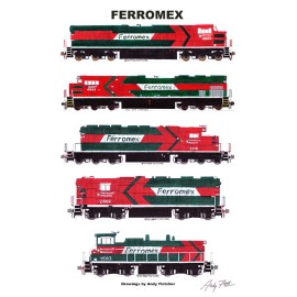 Ferromex Red and Green Locomotives 11"x17" Poster by Andy Fletcher signed