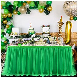 SHTGOI Tulle Table Skirt Tutu Table Skirts 275 x 77 cm Gauze Table Cloth Table Decoration Table Skirt for Wedding Birthday New Year Baby Shower Candy Party Decoration Green