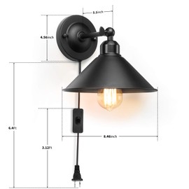 AEOREAL Plug in Wall Sconce, Black, Antique Swing Arm Vintage Industrial Light Fixture, Wall lamp with Plug in Cord On Off Switch E26 Base for Bedroom Bathroom Kitchen 2 Pack