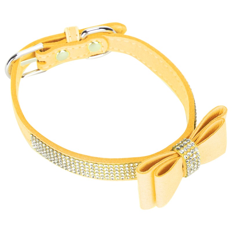 Adjustable Microfiber Double Bowknot Crystal Sparkle Rhinestone Cat Collar Pet