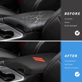 INTGET Car Center Console Armrest Cover for Dodge Challenger Accessories 2023 2022 2021 2020 2019 2018 2017 2016 2015 Interior Arm Rest Seat Cover Middle Console Lid Protector Pad(Black Stitches)