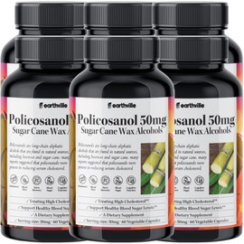 Earthville Policosanol 50mg Sugar Cane Wax Alcohol Octacosanol 10 20 Vegetable Capsules, 60 Tablets, 6 Pieces / 어스빌 폴리코사놀 50mg 사탕수수왁스알코올 옥타코사놀 10 20 베지캡슐, 60정, 6개