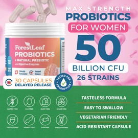 Probiotics for Women, 50 Billion CFU, 26 Unique Strains, Women's Probiotic and Prebiotics Support Digestive Health, w/Cranberry, Hibiscus & D-Mannose for Vaginal PH Balance, Urinary, Gut (30 Caps)