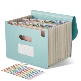 EcoStash Accordion File Organiser, 12 Pockets Wheat Straw Expanding File Folders, Monthly Filling Document Organiser, BPA Free, Return to Nature, Healthy Living, A4/Letter Size - Sky Blue