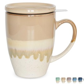 Bosmarlin Ceramic Tea Cup with Infuser and Lid, 13.5 Oz, 5 Colors to Choose, ...