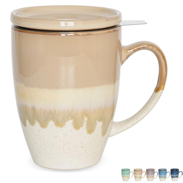 Bosmarlin Ceramic Tea Cup with Infuser and Lid, 13.5 Oz,