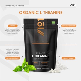 Organic L-Theanine 100mg from Green Tea Extract - 60 Vegan Capsules (2 Months Supply) - High Strength Theanine Amino Acid Supplement - by Alpha01