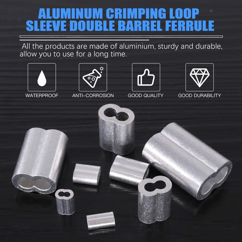 Glarks 150Pcs 1/8''(3mm) Aluminum Crimping Loop Sleeve Wire Rope Sleeves