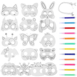 COHEALI 16pcs Animal Blank Masks for Painting Cute Paper Party Masks for Boys and Girls for Birthdays School Activities and Masquerades