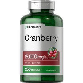Cranberry + Vitamin C | 15,000mg | 250 Capsules | Non-GMO and Gluten Free Cranberry Pills Supplement from Concentrate Extract | by Horbaach