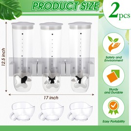 Nitial 2 Pieces Cereal Dispenser Wall Mounted 4.5L Triple Candy Machine Grain Dispenser with Cup Triple Dry Food Snack Wall Mount Cereal Storage Container for Kitchen Food Store Coffee Store (White)