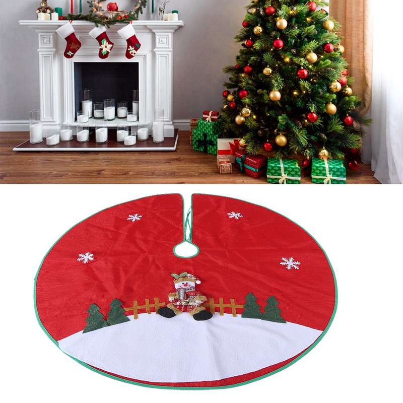 Red Flannelette Christmas Tree Skirt Base Floor Mat Apron Cover