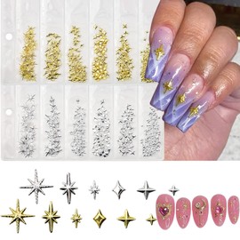 400Pcs Star Nail Charms for Nails-Gold Silver Star Rhinestones Nail Jewelry Metallic Nail Rhinestones Bulk Y2K Nail Art Charms 3D Stars Nail Supplies for Women Acrylic Nail Decoration Accessories