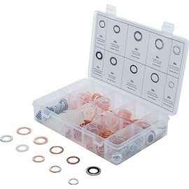 BGS 85225 | Sealing Ring Assortment | Copper, Aluminium, Nylon | 250 Pieces | Includes Assortment Box | Sealing Rings | Washers