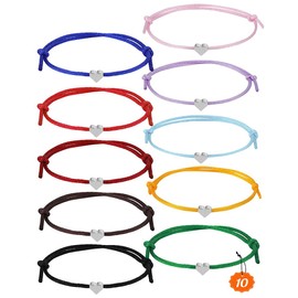 QZOSZ Friendship Bracelet Heart Pack of 10 Heart Bracelet Party Bag Children's Birthday Girls Size Adjustable Friendship Bracelets Children Best Friend Gifts for Women Silver