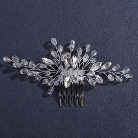 Lenjicons Dainty Rhinestone Beads Hair Comb Teardrop Rhinestone Wedding Headpiece Bridal Hair Accessories Handmade Crystal Beads Bridal Hair Comb for Women (silver)