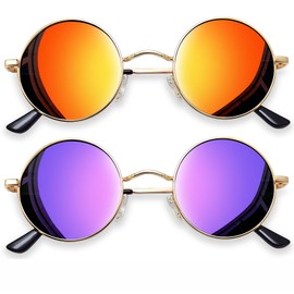 Joopin Small Round Sunglasses Circle Sun Glasses Polarized UV Protection Circular Mirrored Shades for Women Men Shady Rays (Red + Purple)
