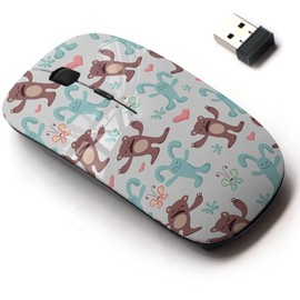 2.4G Wireless Mouse with Cute Pattern Design for All Laptops and Desktops with Nano Receiver - Childish Bears Bunnies