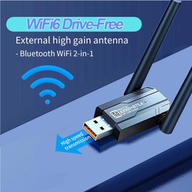 2-in-1: WLAN6 and 5.4 Bluetooth Adapter PC for Desktop Laptop 2.4 GHz / 5.8 GHz Band WiFi Dongle High Gain Dual Band 5dBi Antenna Wireless Network Adapter Compatible with Windows 10/7/8/8.1/XP/Vista