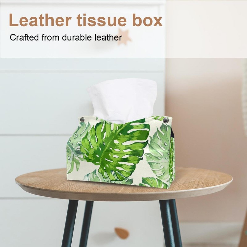 2 Pack Tissue Box Cover Holder, Greenish Lily Flower Rectangle