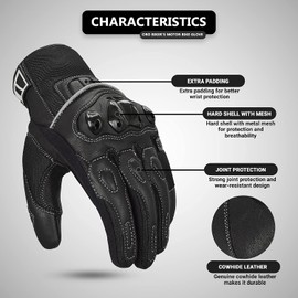 Oro Biker Oro Biker Motorbike Motorcycle Gloves, Premium Leather and Summer Mesh Hard Knuckle Touch Screen Motorbike Gloves Racing ATV Riding Gloves for Men (Small, Full Black)