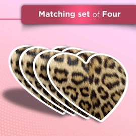 Vinyl Heart Stickers (Set of 4) - Wild Animal Print Leopard Cat Fur Fun Decals for Laptops,Tablets,Luggage,Scrap Booking,Fridges #46431