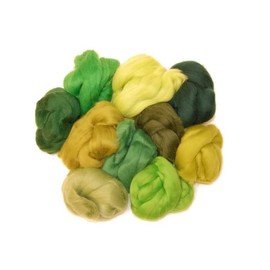 Green Woodland hues Merino Wool roving/Tops A Mix of 10 Colours. Great for Wet Felting/Needle Felting, and Hand Spinning Projects. 60gm Pack