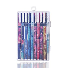 SUPERTOLL 0.38 Ballpoint Pen Black Gel Pen Colorful 10 Colors Cute Cartoon Pens Stationery for School Office 10Pcs/Set（Starry Sky）