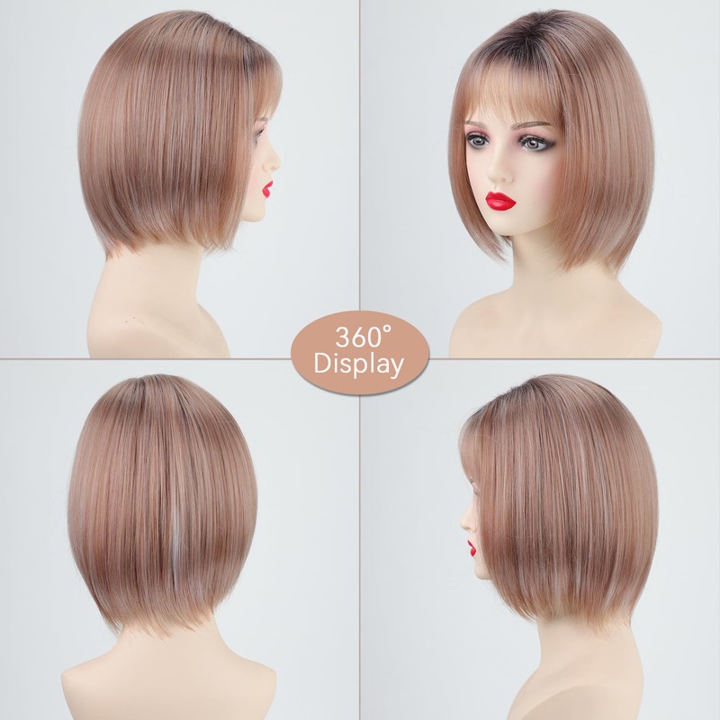 TISHINING Medium Length Bob Wig with Bangs for White Women