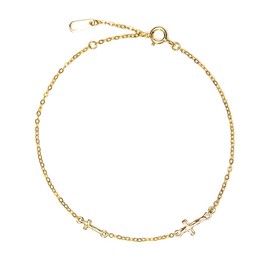 Dainty S925 Silver Cross Bracelet for Women - Small Cross Pendant Necklace Bracelet, Sideways Cross Design, 925 Sterling Silver, 15-18cm, Metal, no gemstone